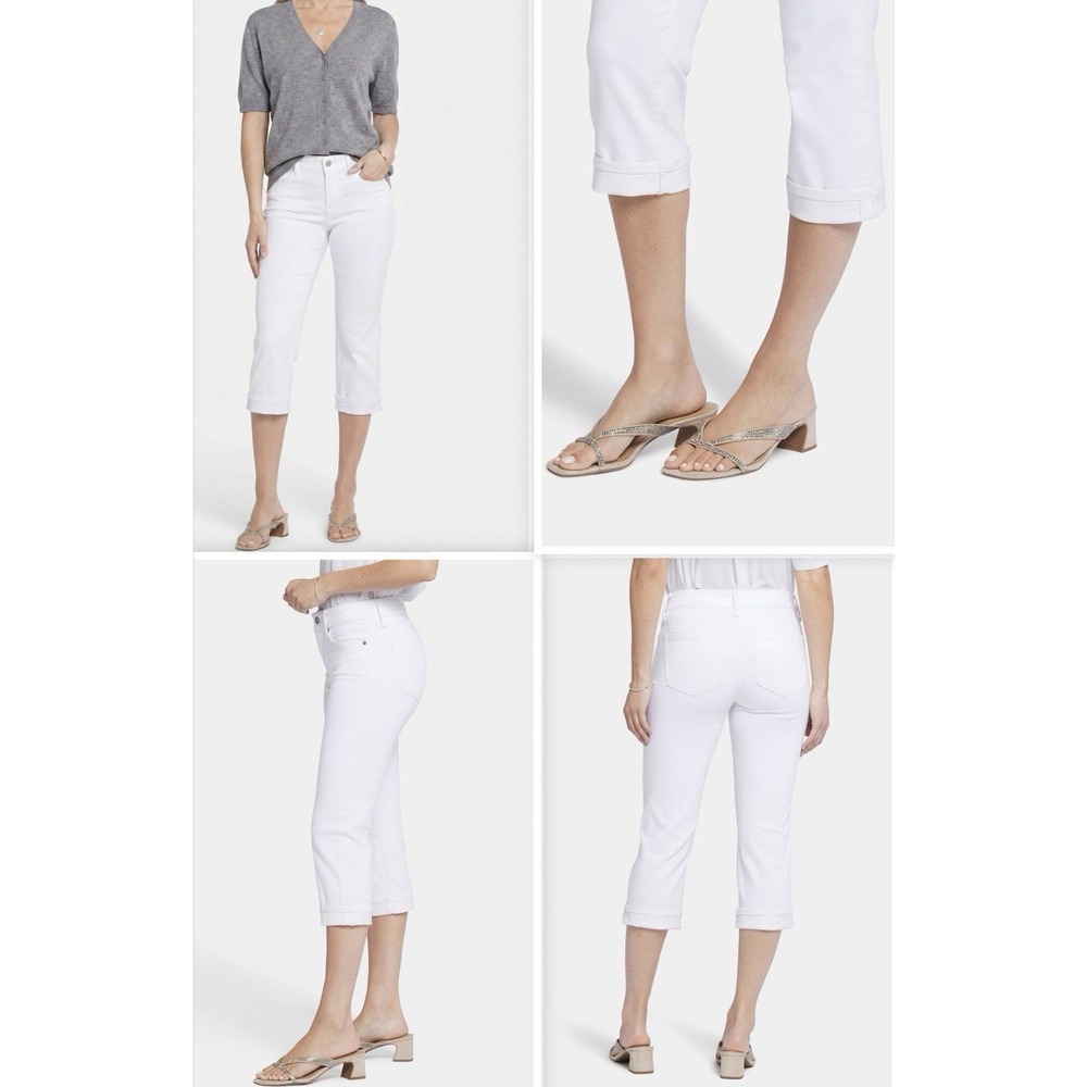 NYDJ Marilyn Straight Womens Optic White Slimming Lift Tuck Crop Jeans 10P